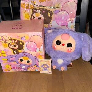 Baby Three Big Head Baby Zipper Bag Purple Bunny